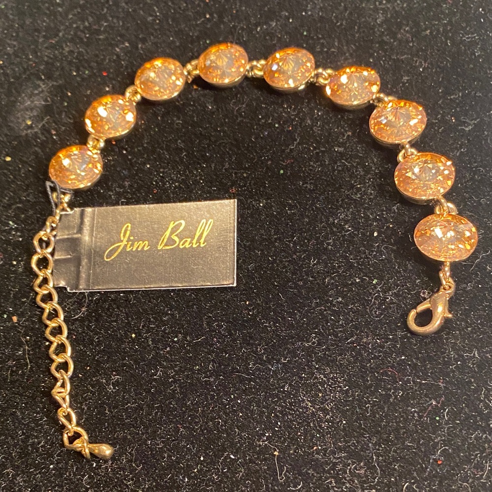 Jim Ball Gold-Tone Peach Crystal Link Bracelet